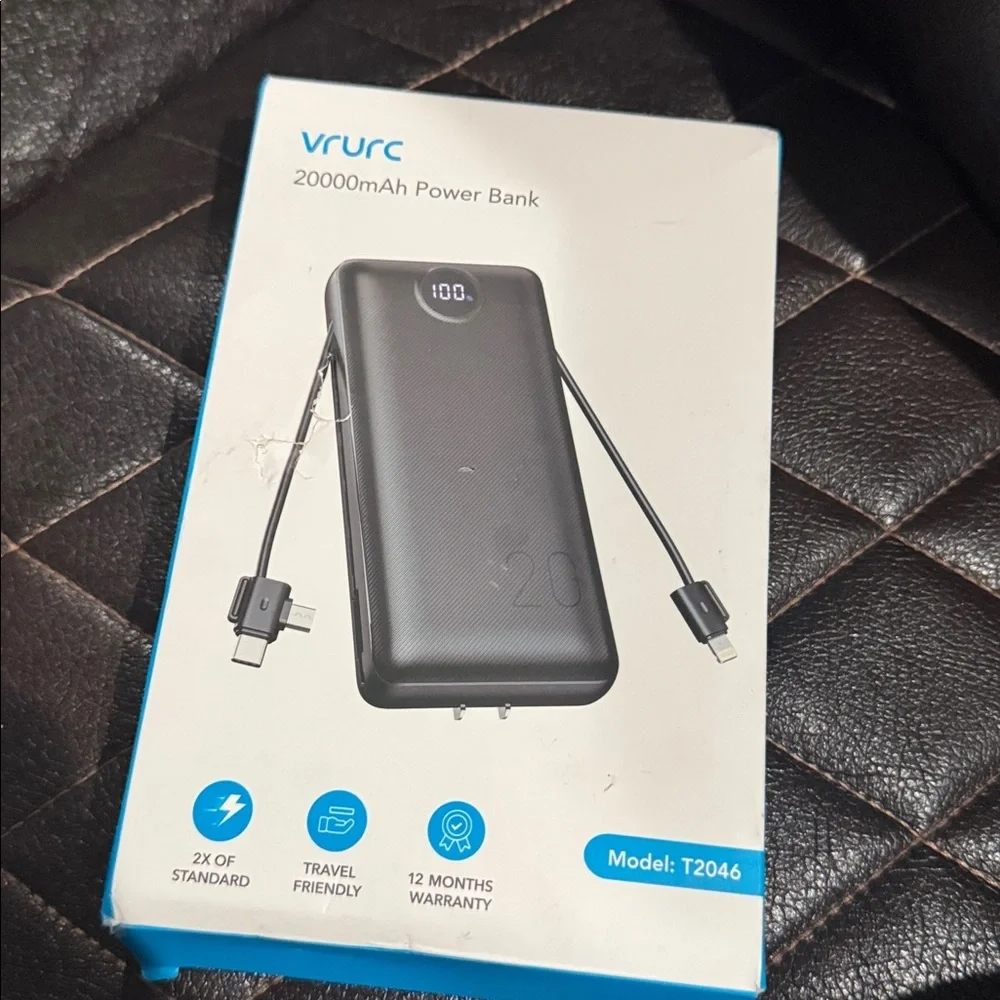 White Portable Power Bank with Built-in Cables The Box Is Damage